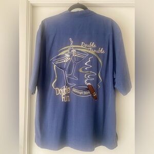 Montego Mon embroidered martini and cigar button down camp style shirt size L